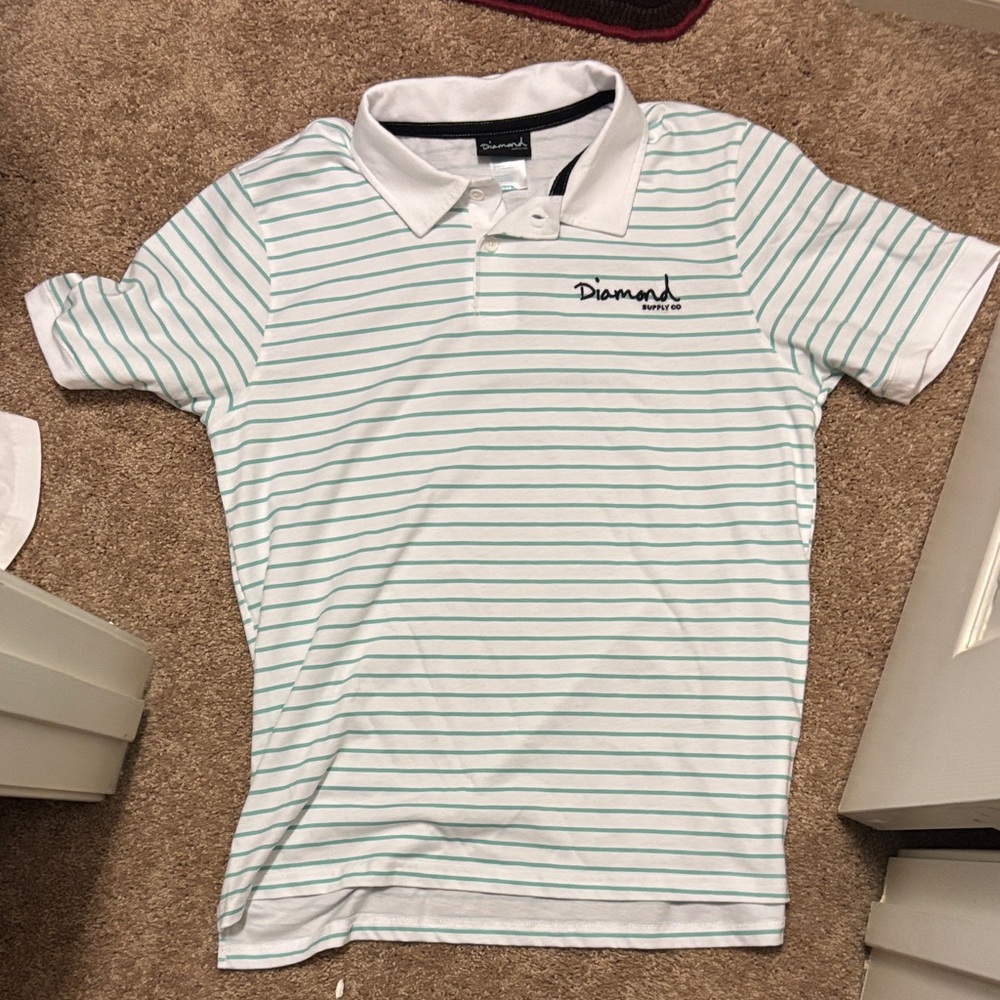Diamond Supply Co. White Polo with Green Stripes